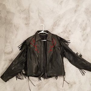 FMC Red Rose Leather Fringe Ladies Jacket